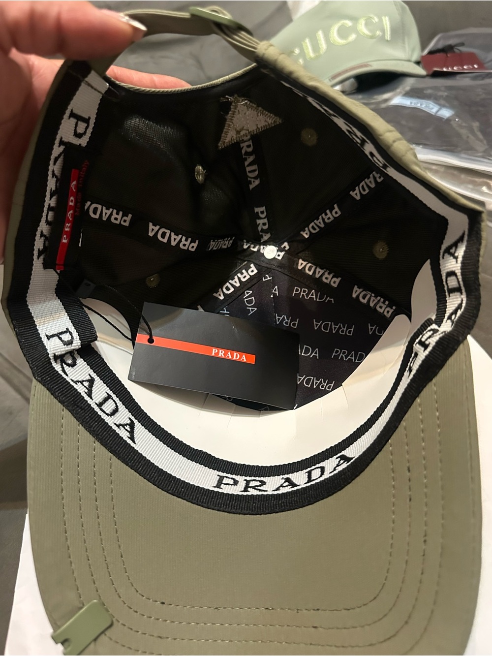 Prada Olive Green Baseball Cap with Logo Triangle Patch